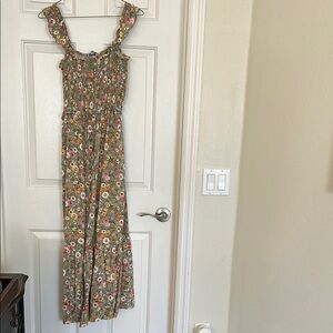 Chenault Green/Pink Floral Maxi Dress with Ruffle Straps Sz M